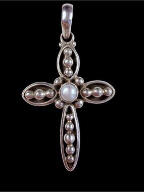 Sterling Silver Silpada Pearl Cross Pendant - White Pearl
